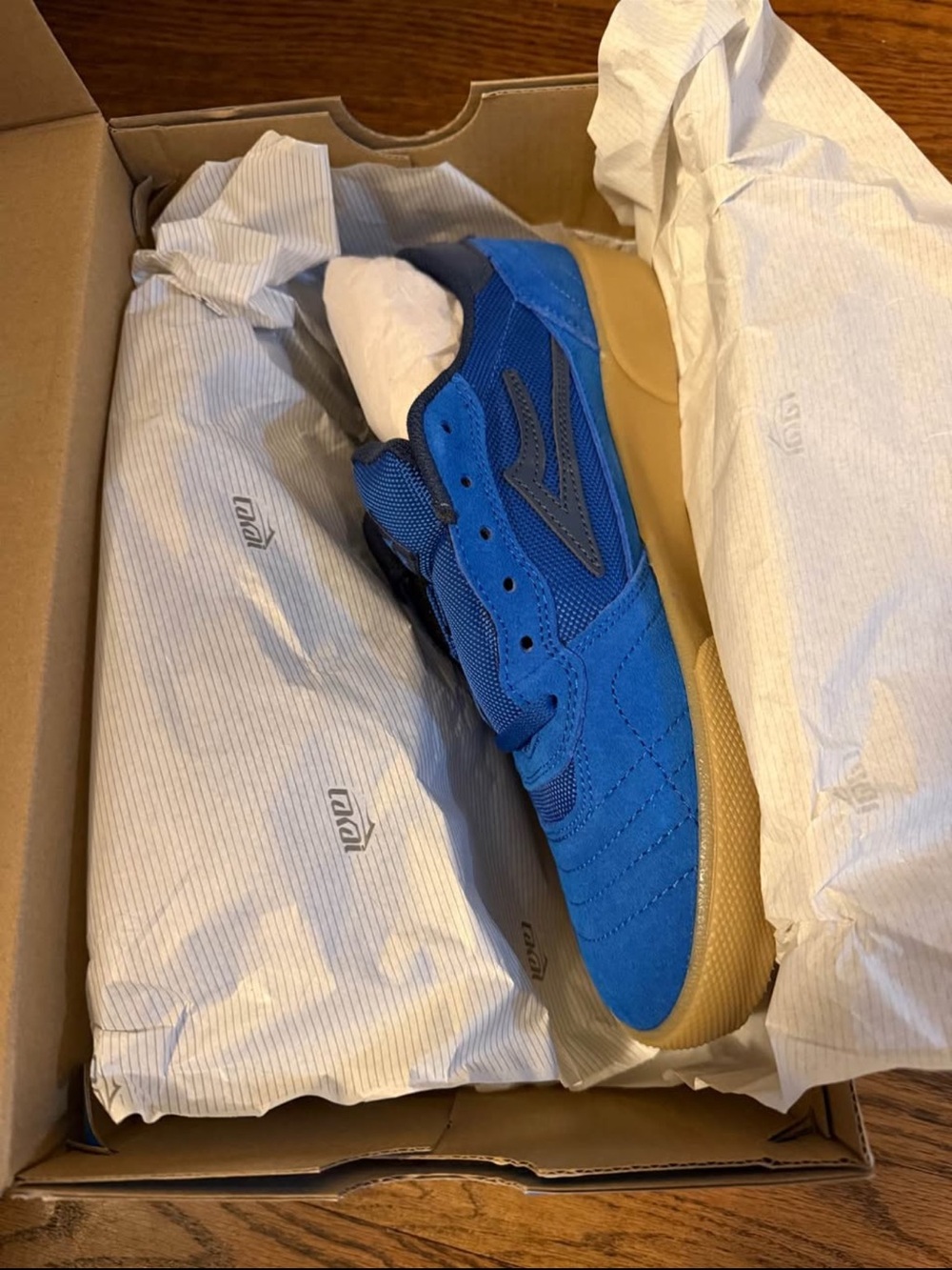 Blue Suede & Mesh Men's Court Sneaker with Gum Sole